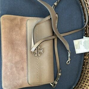 Tory Burch McGraw Suede and Leather Shoulder Bag (with crossbody strap)